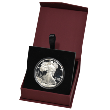 Folding Coin Capsule Box with Magnetic Lid and Stand Insert - Burgundy - Large Capsule
